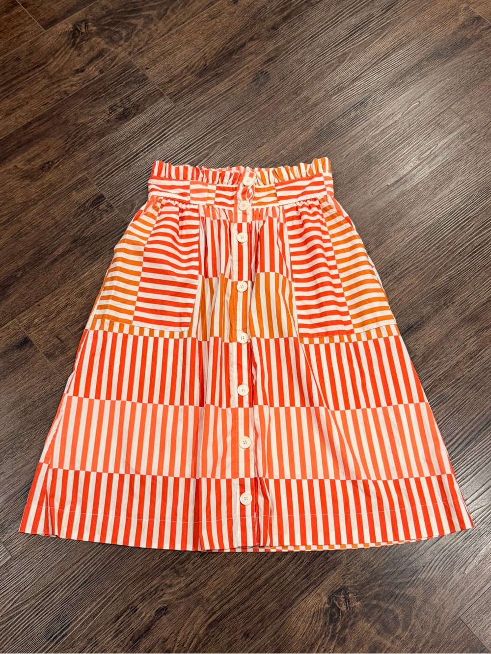 Who What Wear Striped Cotton Tie Waist Button Front Skirt size Medium